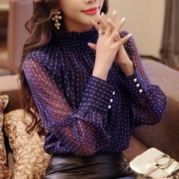 Spring blouse women long sleeved fashion loose Purple